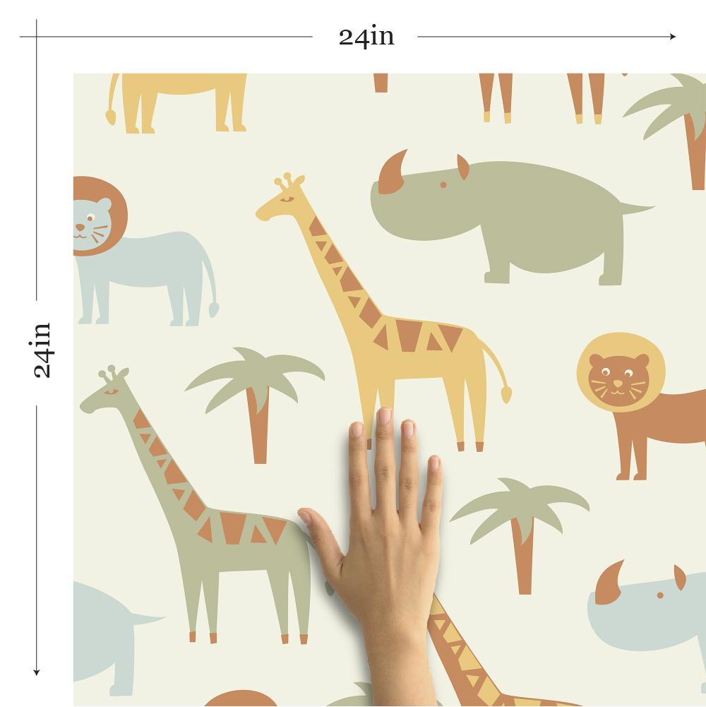 Beige and Brown Animal-Themed Peel and Stick Removable Wallpaper - Self-Adhesive Nursery Decor for Kids' Rooms, Bedrooms & Playrooms