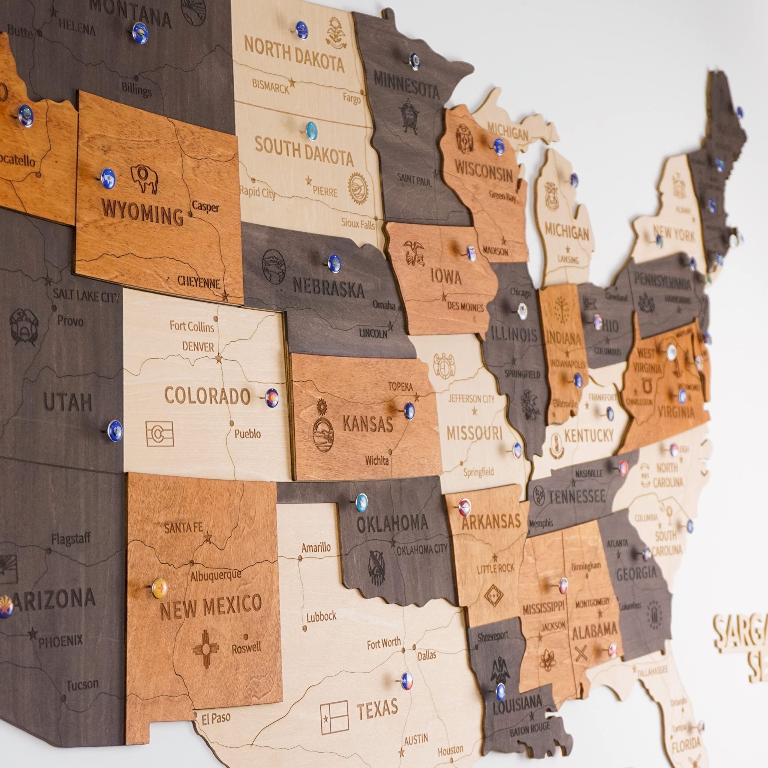 3D Wooden USA Map with Flag & State Pins - Patriotic Wall Decor for 4th of July, Thanksgiving - Perfect Travel Gift for Dad & Him - Track Adventures & Display Memories in Home Office or Living Room