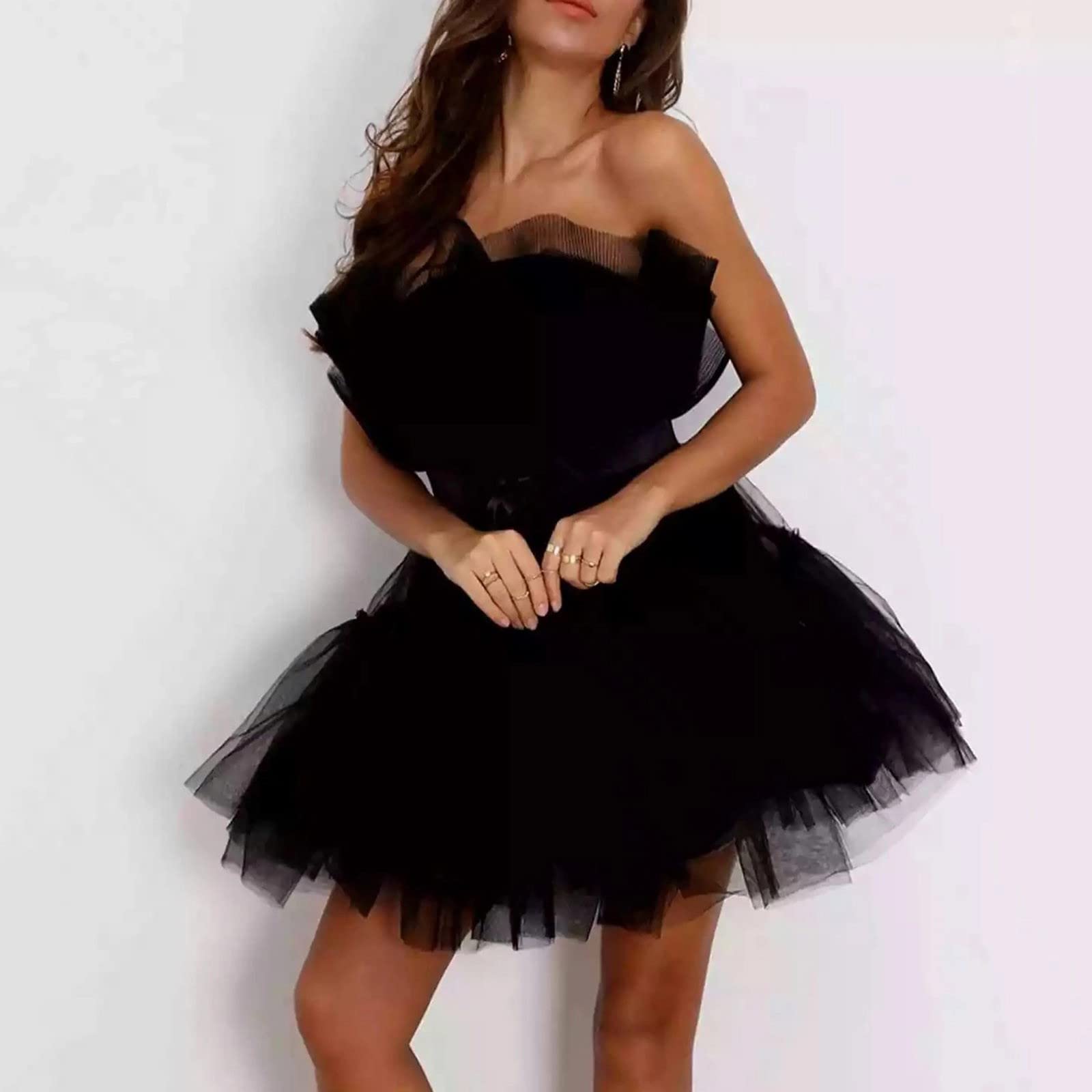 Elegant Strapless Tulle Prom Dress for Women - Short Puffy Mesh Fairy Party Dress with Ruffles | Perfect for Birthday, Prom, Cocktail Parties & Special Occasions