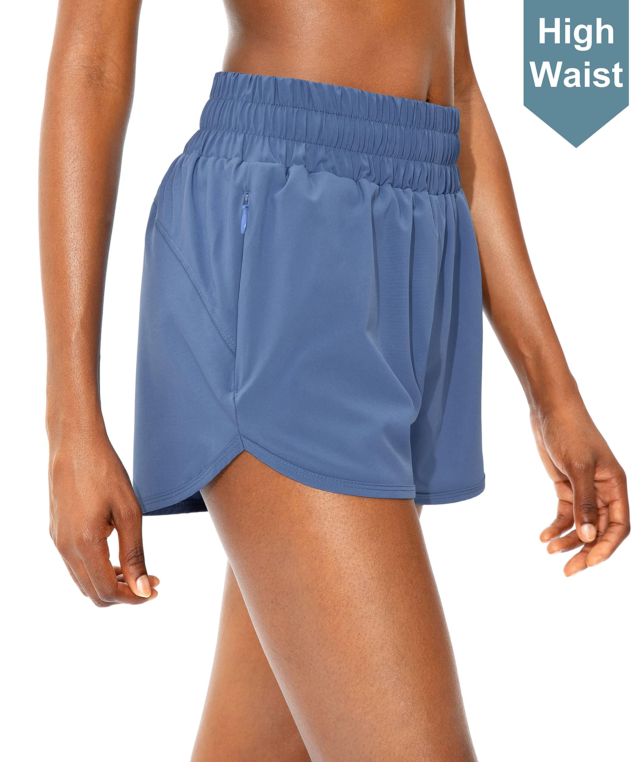 **SANTINY Women's High Waisted Running Shorts with Zip Pockets – Breathable Athletic Workout Gym Shorts with Liner – Perfect for Jogging, Yoga & Fitness Training**