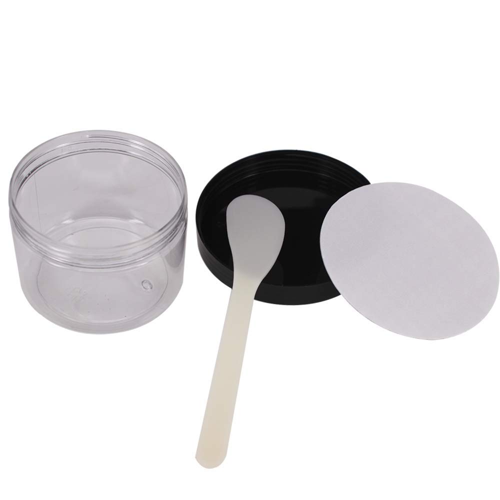 8 Pack 8 Oz Round Clear Plastic Jars with Black Lids - BPA Free PET Containers for Cosmetics, Creams, Bath & Body Products, Kitchen Storage, Travel Organizers - Includes Spatula, Pen & Labels - Perfect for DIY Crafts, Homemade Gifts & Small Item Organization