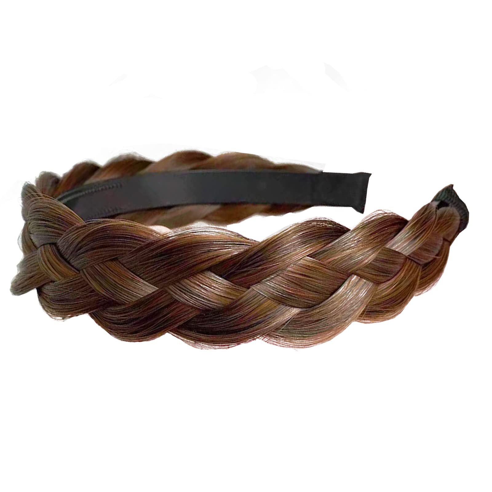 4 Strands Synthetic Braided Headband with Teeth - Stretchable Plaited Hair Band for Women - Beauty Accessory for Everyday, Work & Special Occasions (Brown)