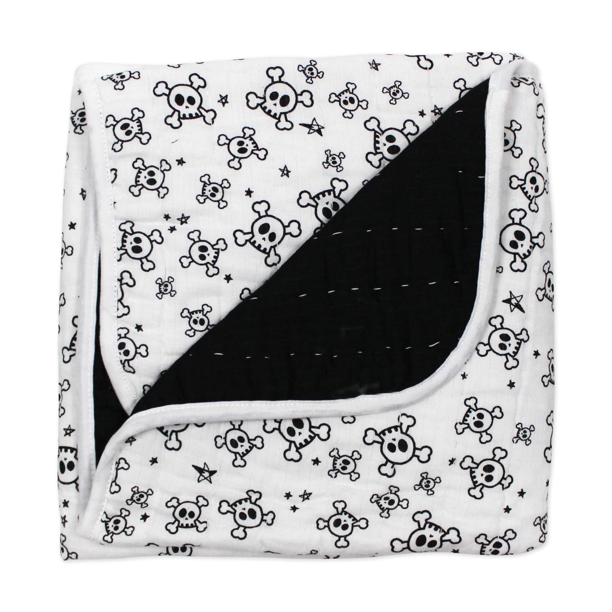 HonestBaby Reversible Organic Cotton Baby Blanket for Boys & Girls - Soft Quilted Infant Blanket, Unisex Tossed Skulls/Black Design - Perfect for Nursery, Stroller & Swaddling (One Size)