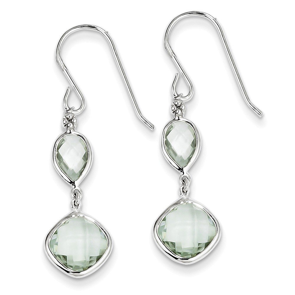 Sterling Silver Rhodium Plated Diamond Green Quartz Earrings for Women - Elegant Dangle Drop Earrings for Party, Wedding & Special Occasions