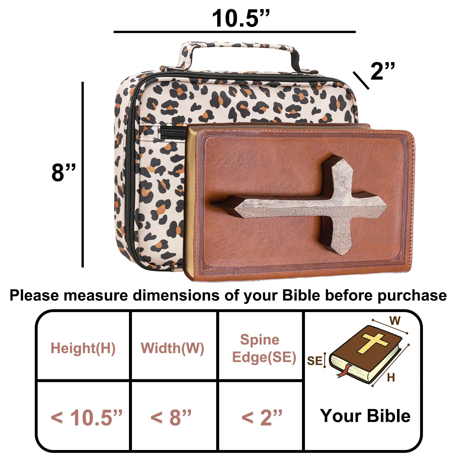 HAWGON Bible Cover for Women & Men - Multi-Functional Large Book Organizer with Detachable Pen Slots | Durable Bible Case for Church, Office & Travel | Perfect Bible Study Supplies & Gift (Beige Leopard Print)