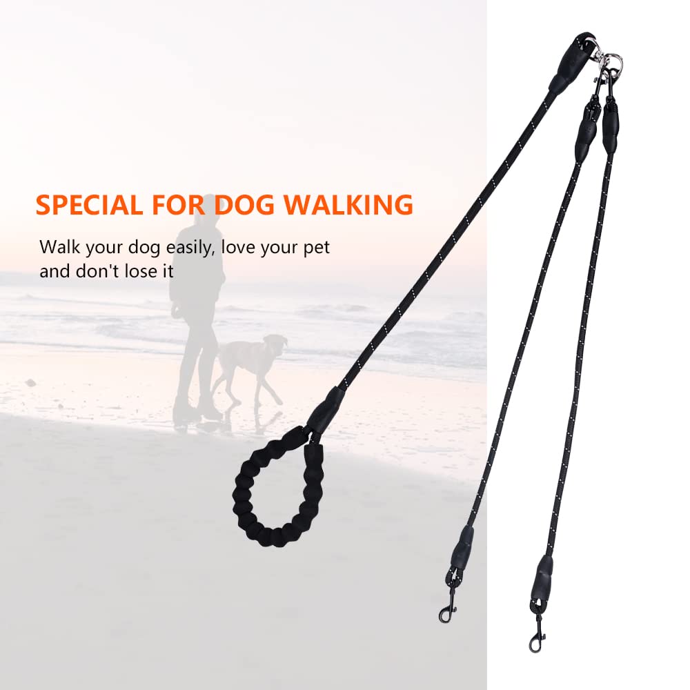 Dual Dog Leash for 2 Dogs - Reflective & Tangle-Free Double Dog Leash with 360° Swivel - Comfortable Training Leash for Small, Medium & Large Dogs (Black) - Perfect for Walking, Hiking & Outdoor Adventures