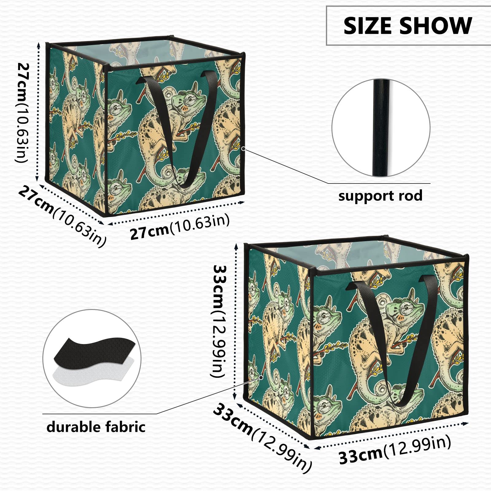 Collapsible Waterproof Storage Bin with Handles - Chameleon Lizard Toy Basket for Kids Room, Nursery, Playroom | Organize Toys, Laundry & Closet Essentials | Durable Foldable Hamper for Home Decor & Storage Solutions