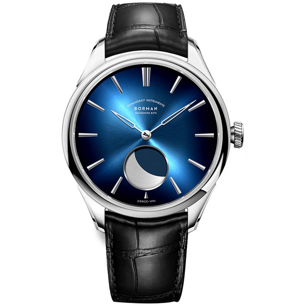 BORMAN Moonphase Automatic Watch for Men - Luxury Self-Winding Mechanical Wristwatch with Sapphire Crystal & Leather Strap, Waterproof Dress Watch for Business, Formal Occasions and Gift Giving