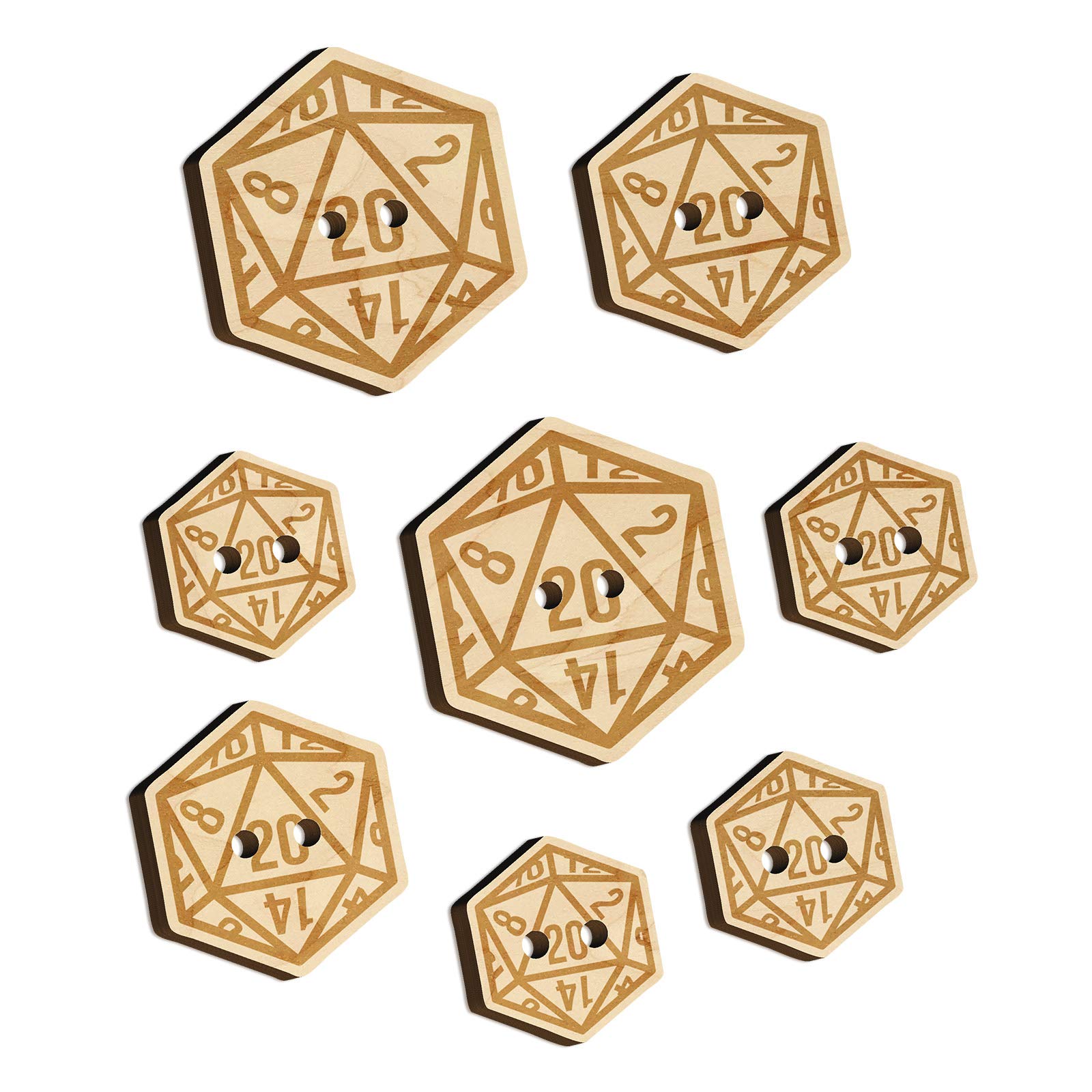 D20 20-Sided Dice Set for RPG, D&D, Critical Role - Wooden Gaming Buttons for Sewing, Knitting, Crochet & DIY Crafts (8pcs) - Perfect for Tabletop Games, Cosplay & Craft Projects