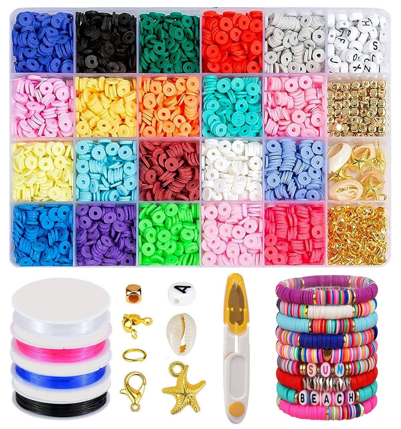 Aemero 4885Pcs Polymer Clay Beads Kit - 20 Colors Flat Beads with Pendants, Elastic Strings & Letter Beads for DIY Jewelry Making - Necklace & Bracelet Craft Kit for Girls, Women - Perfect for Birthday Gifts, Party Favors, and Creative DIY Projects