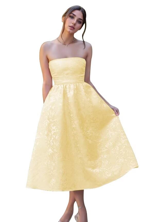 Elegant Satin Strapless Prom Dress - Tea Length Ball Gown A-Line Formal Evening Gown for Women | Perfect for Weddings, Parties & Special Occasions