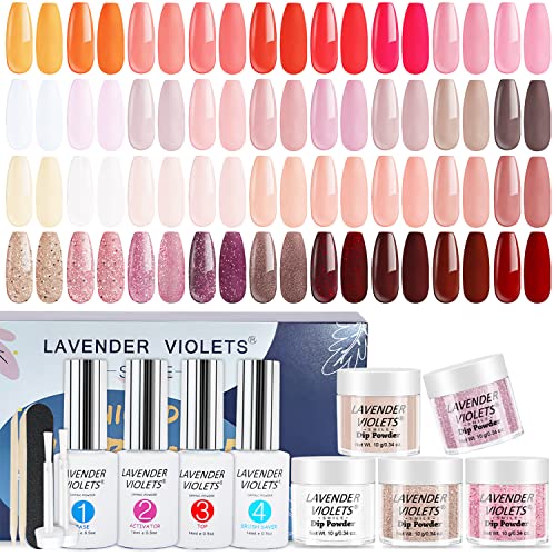 36 Colors Lavender & Violet Fast-Drying Dipping Powder Nail Kit with Base Coat, Top Coat, Activator & Nail Tools - Perfect for Salon, Home Manicures & DIY Nail Art