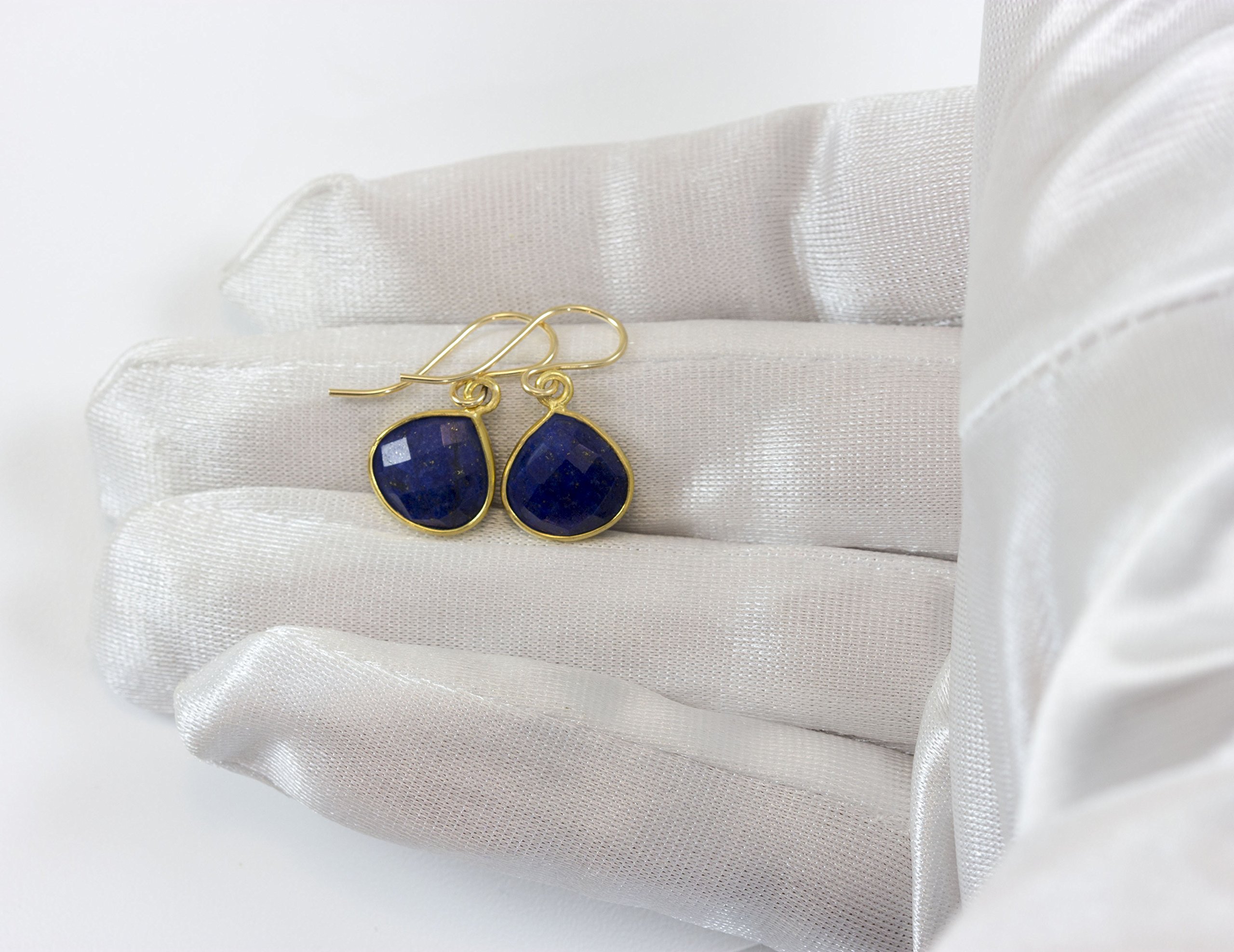 Lapis Lazuli Heart Teardrop Earrings - 14K Gold Plated Bezel Set Faceted Gemstone Dainty Jewelry for Women | Perfect for Weddings, Date Nights & Special Occasions