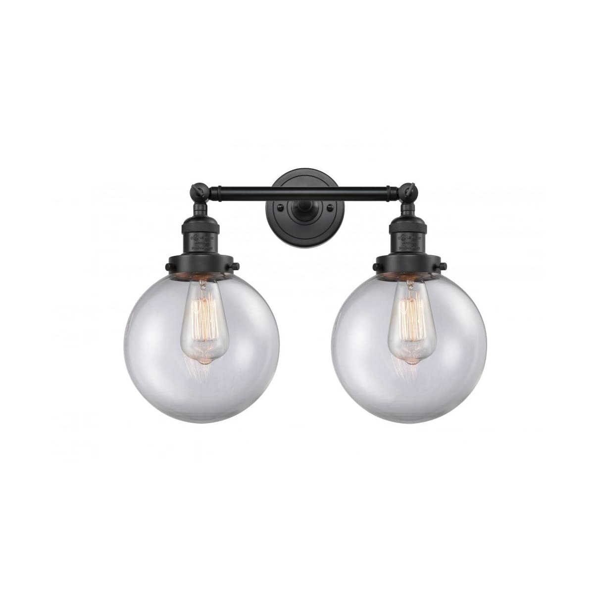 Innovations 208-BK-G202-8-LED 2 Light Vintage Dimmable LED Bathroom Vanity Light Fixture, Matte Black Finish - Perfect for Bathroom, Powder Room, and Dressing Room Lighting