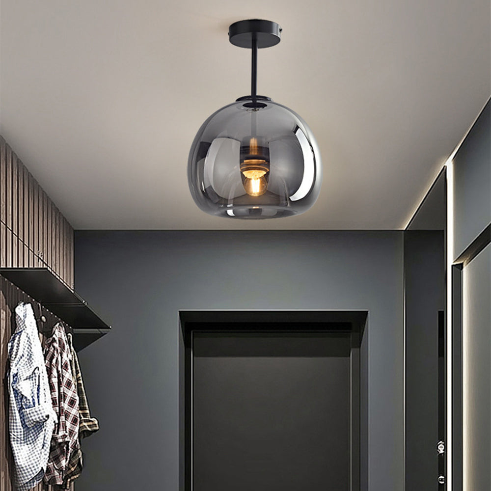 Vintage Spherical Glass Semi-Flush Mount Ceiling Light - Mid-Century Modern Lighting for Dining Room, Bedroom & Living Room
