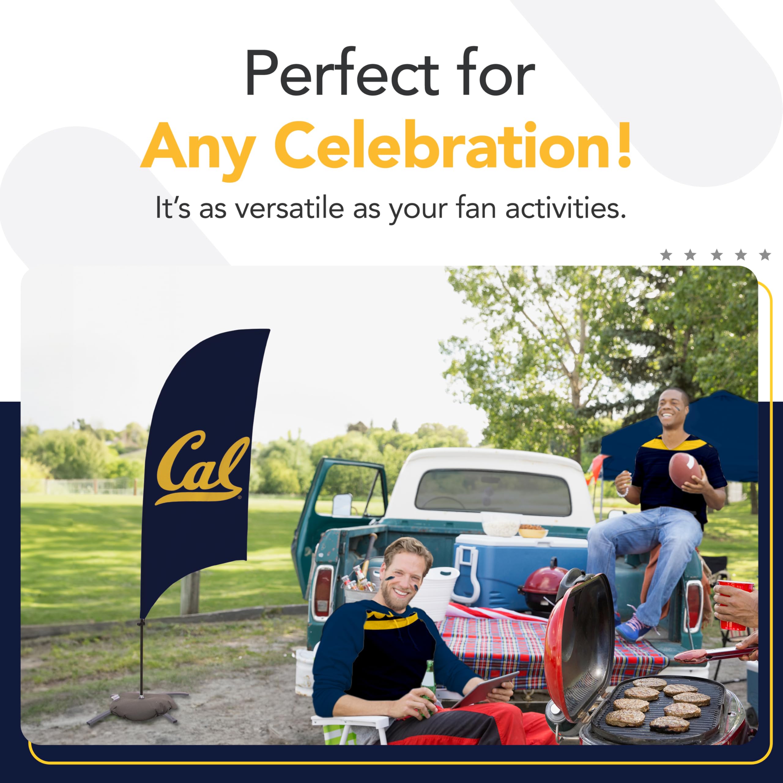 California Bears 7.5ft NCAA Licensed College Sports Feather Flag with Cross Base - Durable Super Polyester Banner for Football Games, Tailgating & School Spirit (Navy Blue)