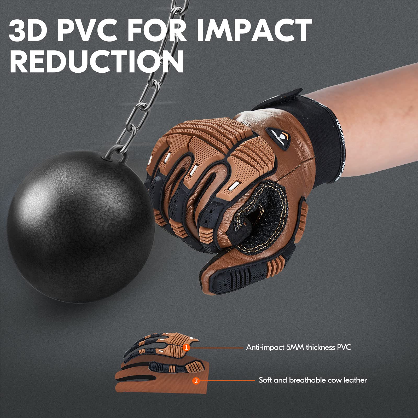 Coldproof Winter Work Leather Gloves -20℃/-4°F - Impact Resistant, Anti-Vibration & Waterproof for Men (1 Pair) - Ideal for Construction, Snow Removal & Outdoor Winter Jobs (CA7722FW)