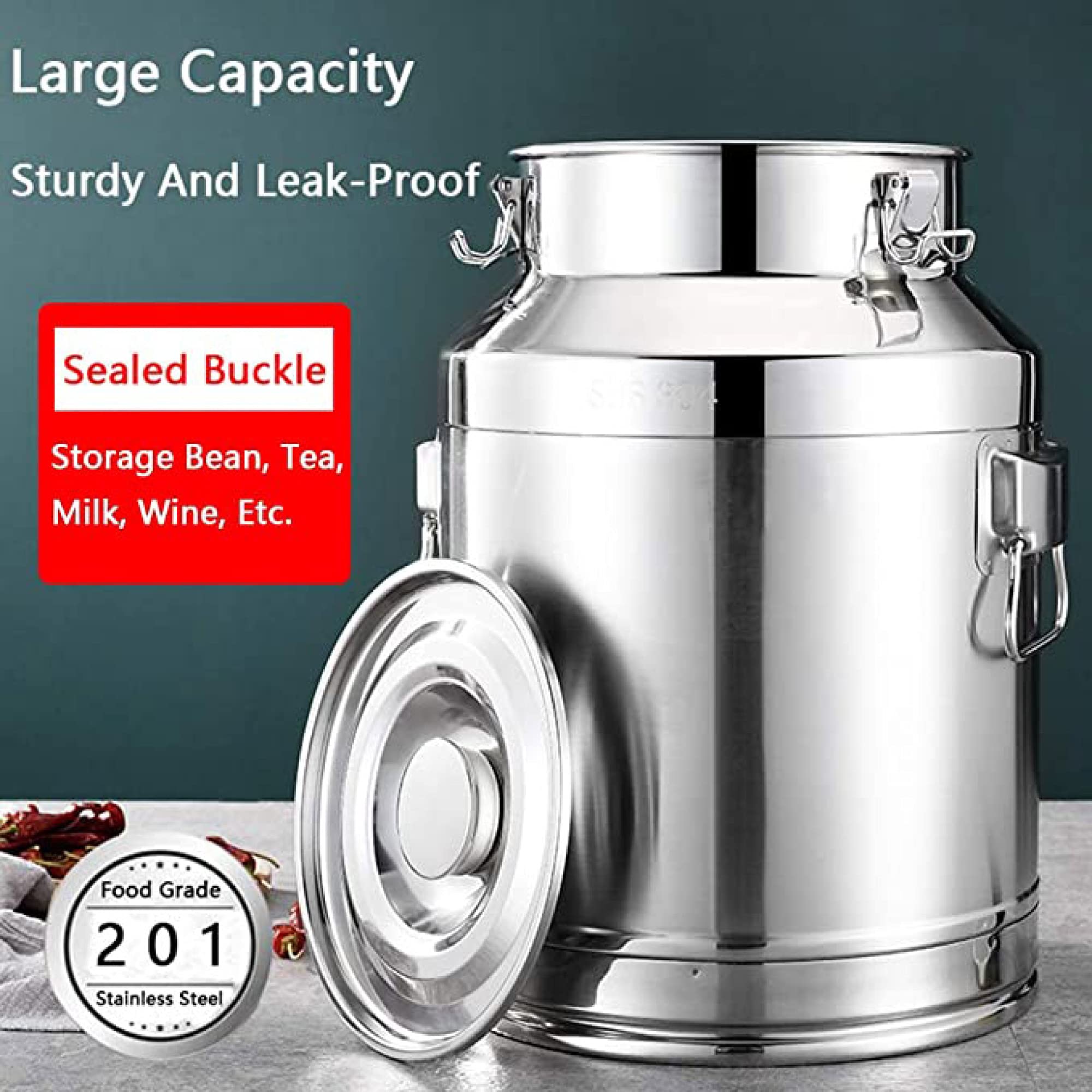 58L Stainless Steel Milk Can - Airtight Storage Jug for Liquid & Solid Food, Fermentation Wine Pail Bucket, Oil Barrel & Tea Canister - Perfect for Home Brewing, Kitchen Storage & Farm Use