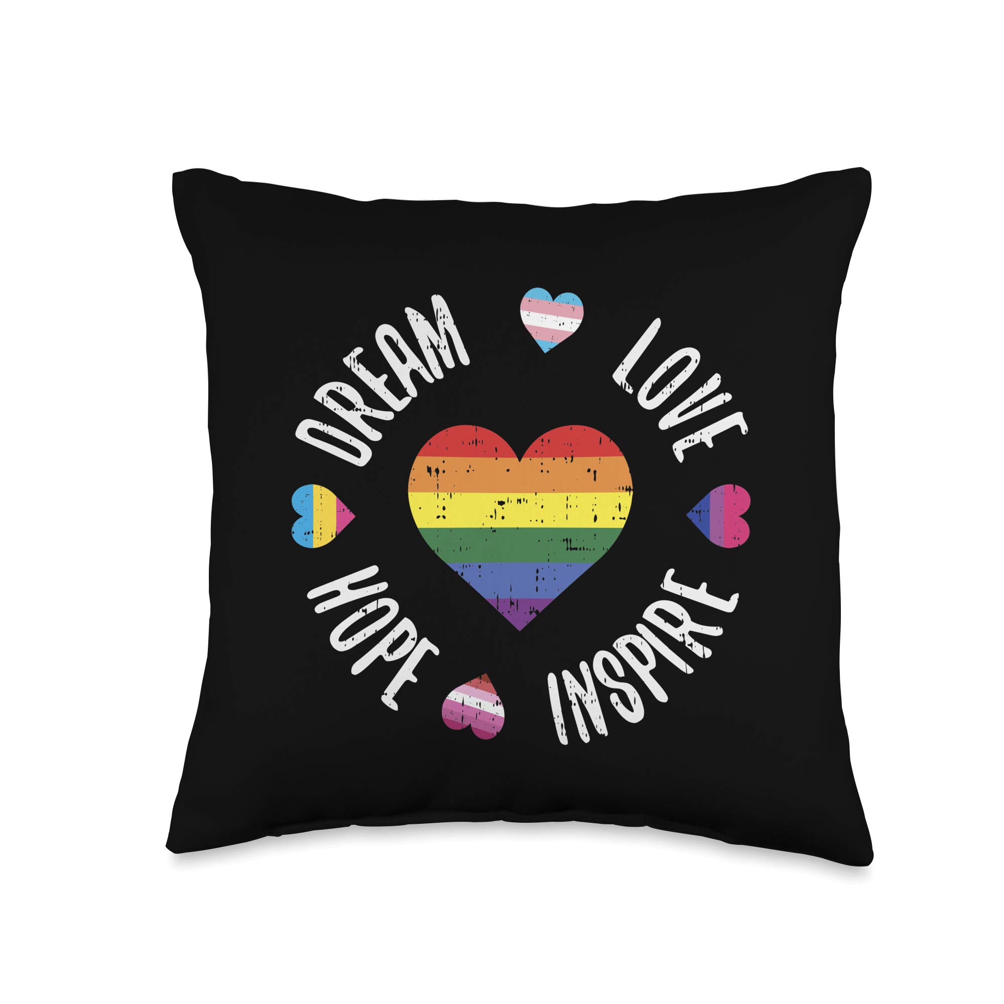 LGBTQ Pride Throw Pillow - Dream Love Hope Inspire for Gay, Trans, Pan & Bi-Sexual - Perfect for Home Decor, Sofa, Bed & Pride Events