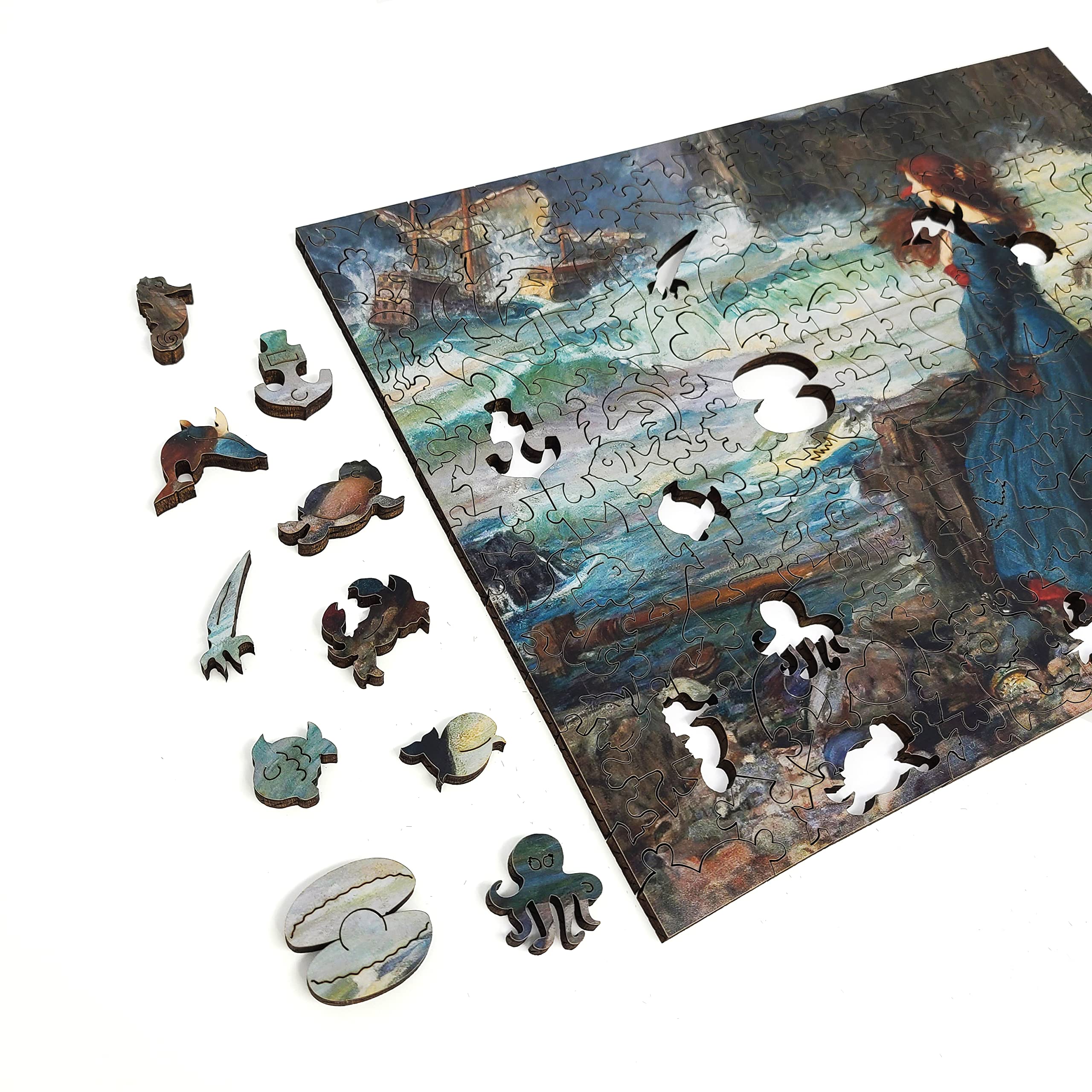 Premium Large Format Wooden Puzzle for Adults & Seniors - 205 Unique Shaped Pieces - Made in USA by FoxSmartBox - Miranda Collection - Perfect for Family Game Night, Cognitive Therapy & Stress Relief