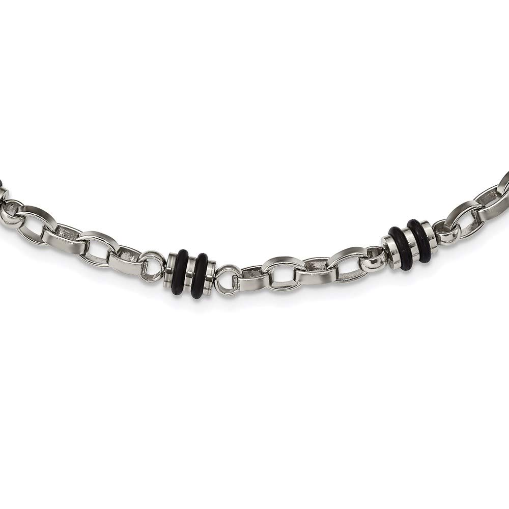 Stainless Steel Chisel Necklace with Rubber Accent - 22 Inch Barrel Link Chain for Men & Women | Perfect for Casual Wear, Date Night & Jewelry Gifting