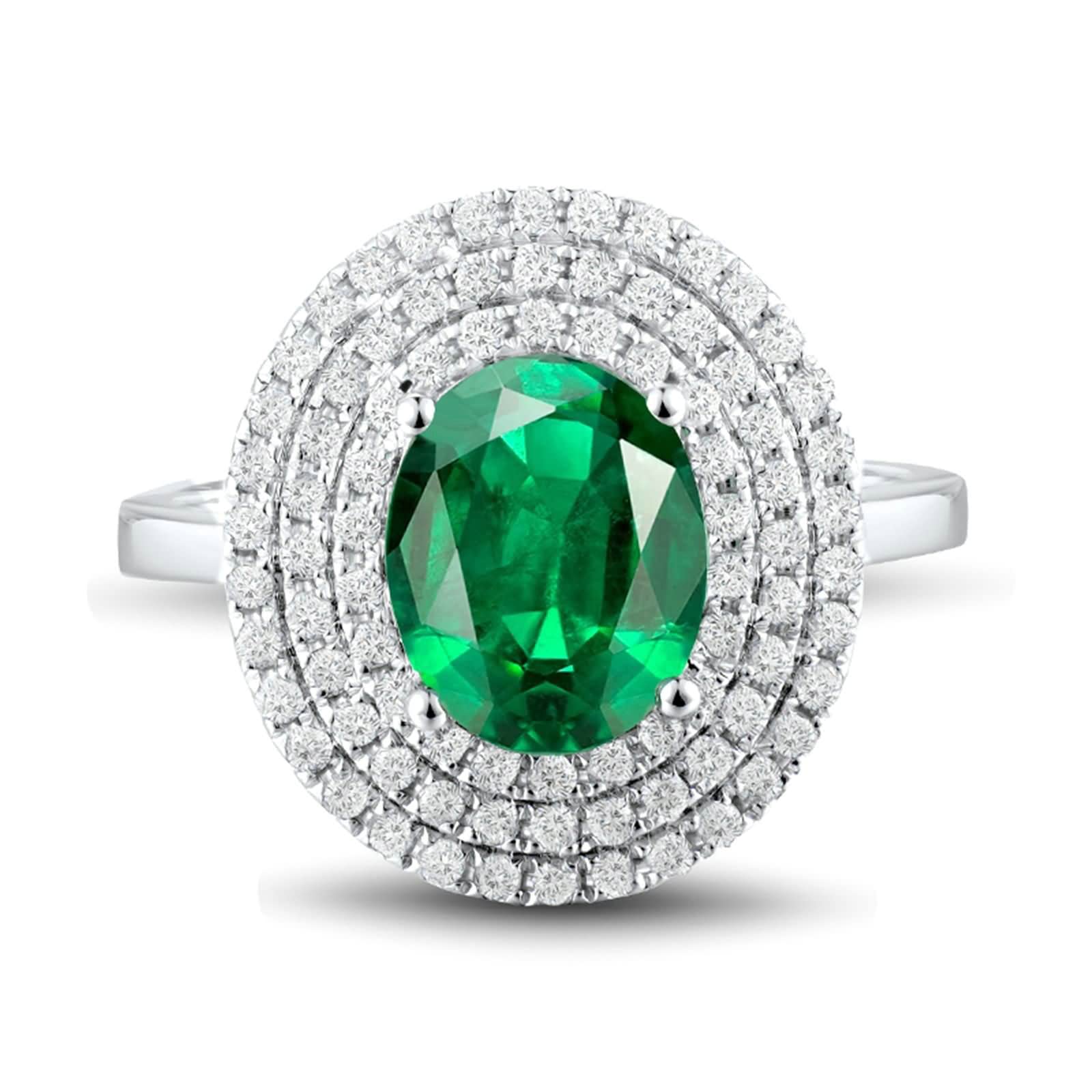 18K White Gold Oval Lab-Created Emerald Wedding Ring for Women - 2ct Gemstone Fine Jewelry for Brides, Engagement & Anniversary Gifts