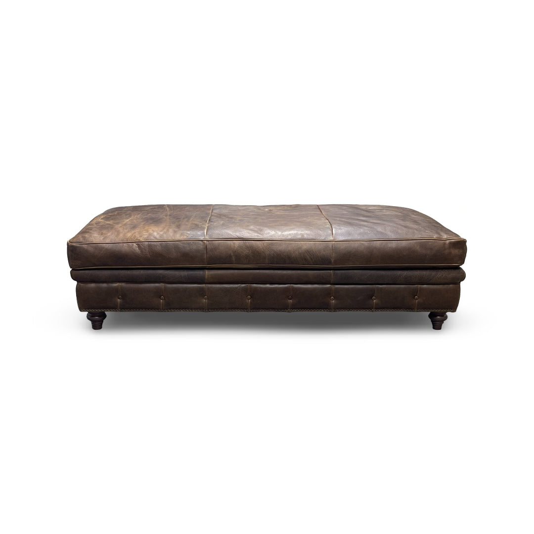 Manchester Leather Ottoman - Premium Faux Leather Storage Footrest with Tufted Design for Living Room, Bedroom & Office