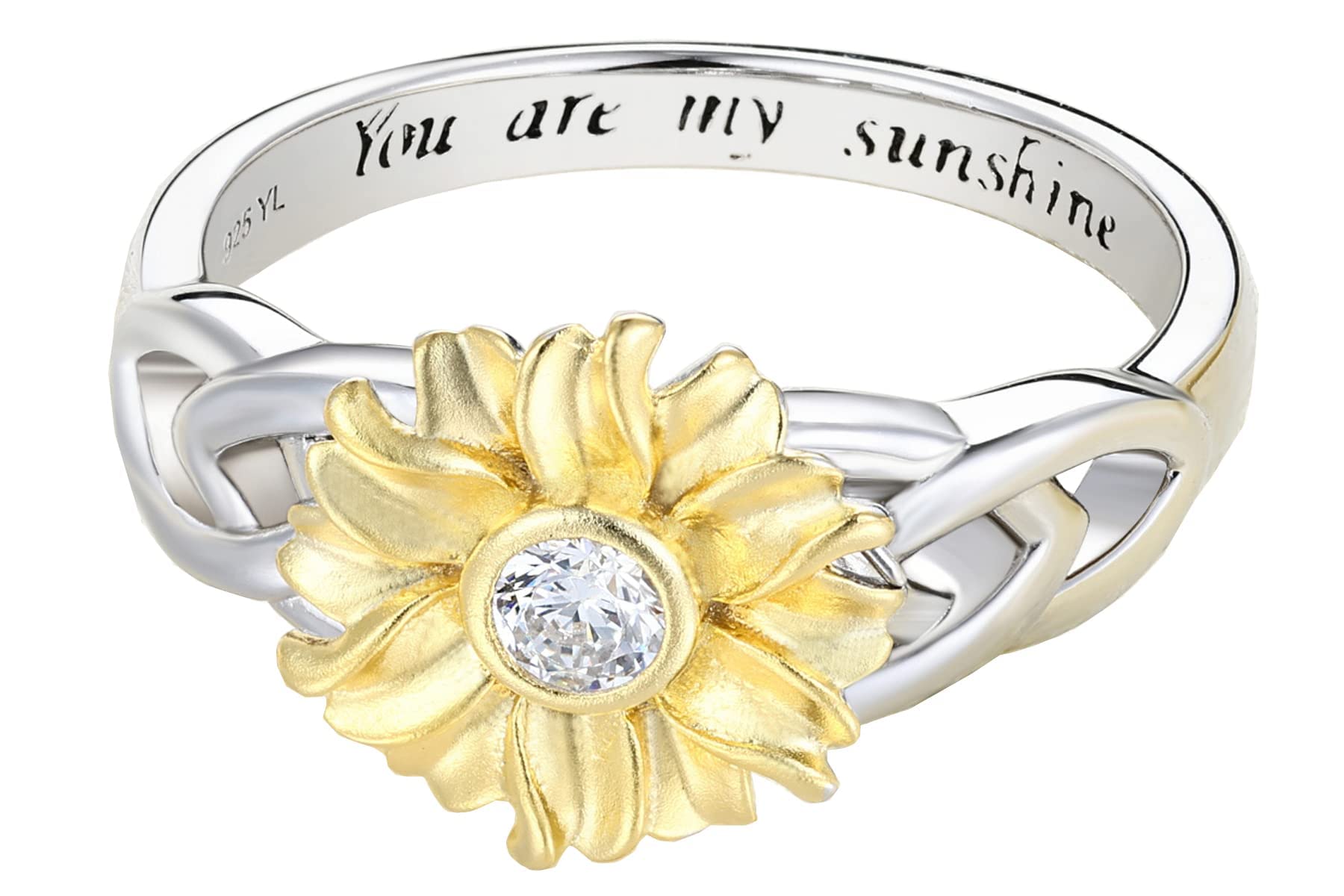 YL 925 Sterling Silver Sunflower Infinity Ring with Cubic Zirconia - Dainty Flower Jewelry for Women, Perfect for Everyday Wear, Anniversary Gifts & Boho Fashion Accessories