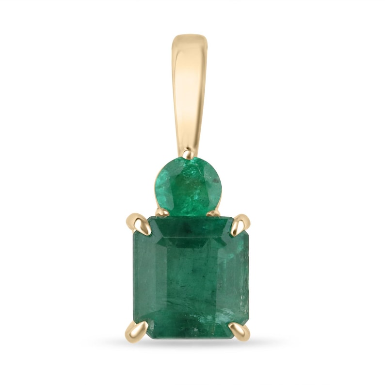 4.46tcw Zambian Emerald Toi et Moi Necklace - 14K Gold Asscher & Round Cut Pendant for Women - Elegant Bridal Jewelry, Anniversary Gift, Valentine's Day Present