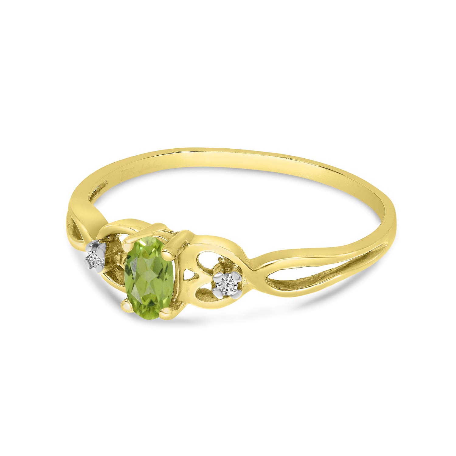 14K Yellow Gold Oval Peridot and Diamond Ring for Women - Elegant Birthstone Jewelry Gift for Anniversary, Engagement, or Special Occasion