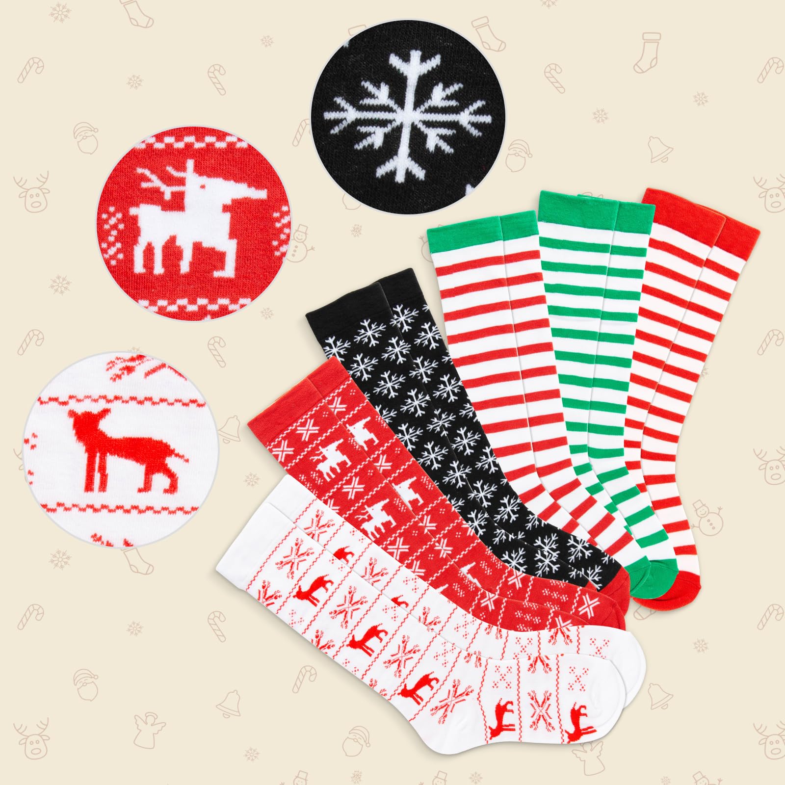 6 Pairs Women's Colorful Striped Novelty Socks - Soft Fluffy Warm Compression Stockings for Women & Girls | Perfect Spring Gifts, Casual Wear, Office Outfits & Holiday Presents