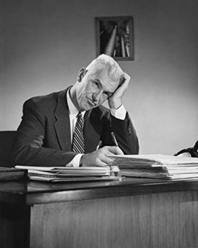 Businessman Sitting at Desk Thinking in Office - Motivational Poster Print (18x24 Inches) - Perfect for Home Office, Study Room & Workplace Decor