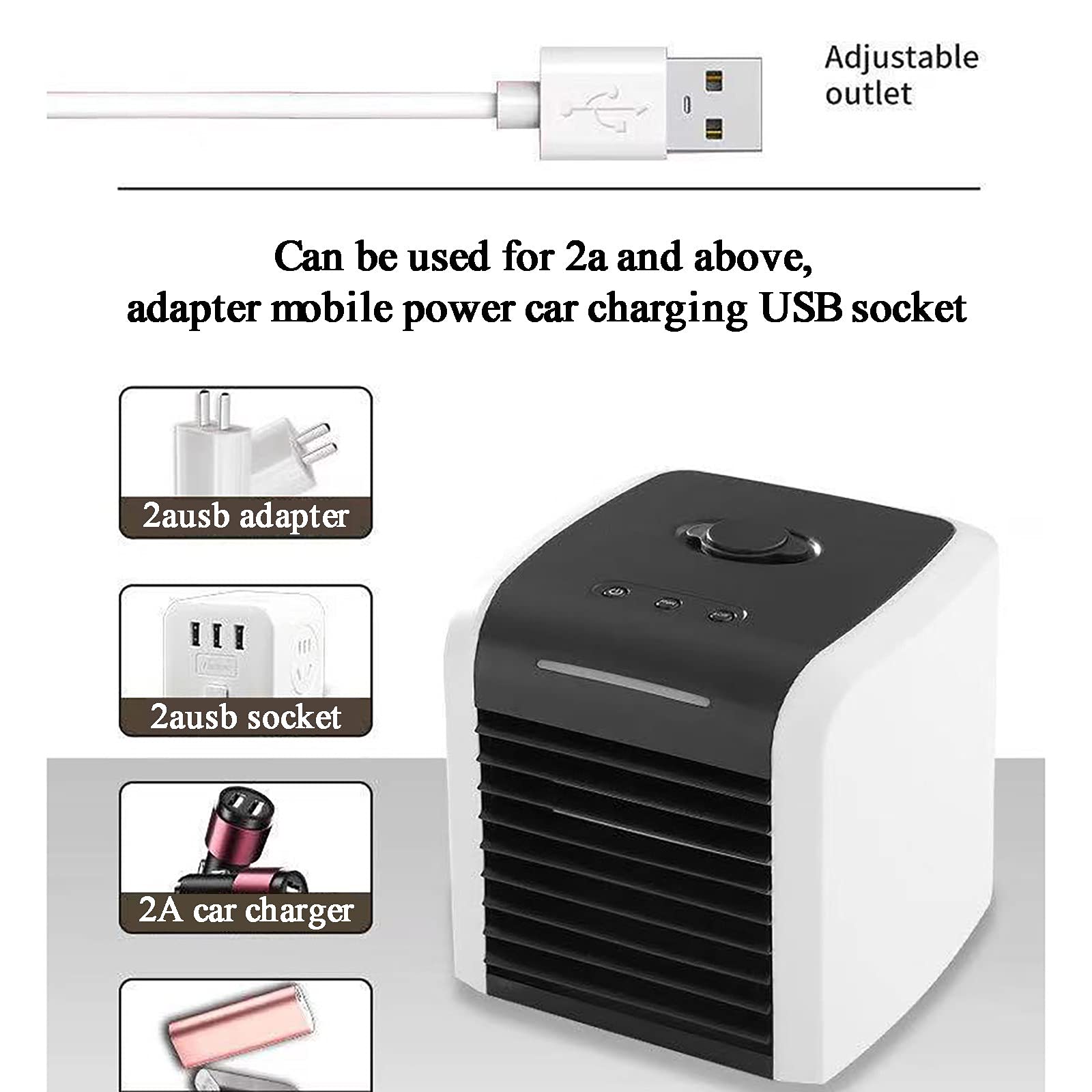 5#MQ Portable Mini USB Air Cooler with Ice Crystal Technology - Personal Cooling Fan for Home, Office, and Travel | Compact Desktop Air Conditioner for Summer Heat Relief
