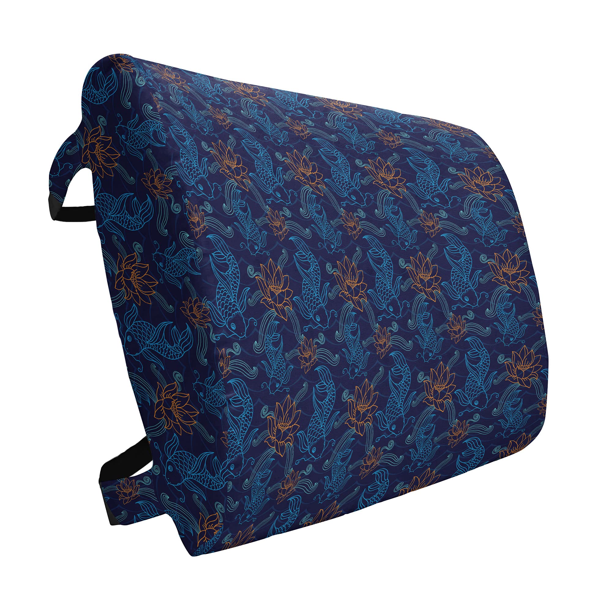 Ambesonne Koi Fish Lumbar Support Pillow - High Density Foam for Office Chair & Car Seat - 14x13 Inch Royal Blue Aqua Orange - Perfect for Back Pain Relief at Work or Long Drives