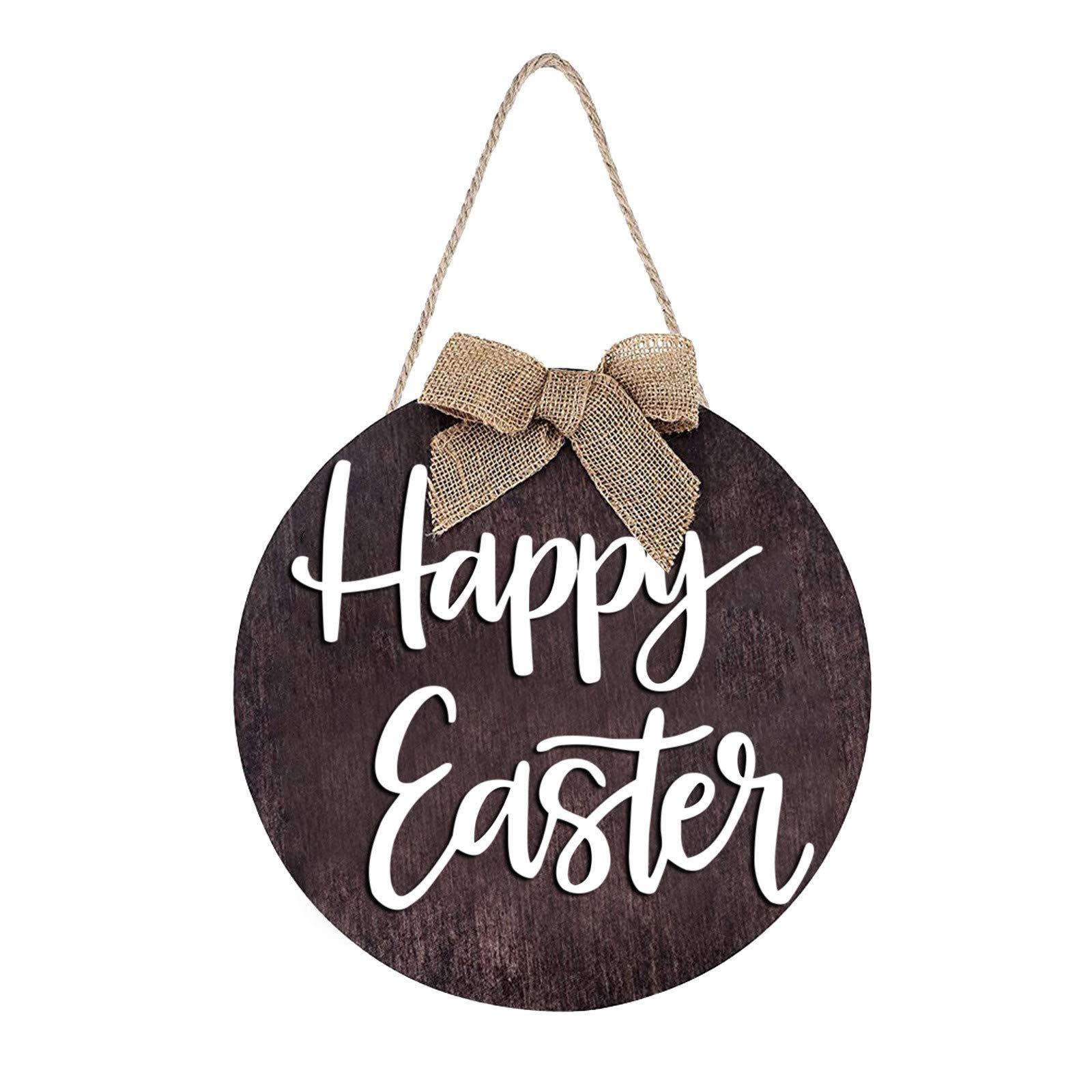 Happy Easter Sign - Farmhouse Front Porch Decor, Round Wooden Hanging Sign for Easter Day, Home Window Wall Decor Indoor Outdoor (Black) - Perfect for Spring Celebrations, Party Decorations & Holiday Home Decor