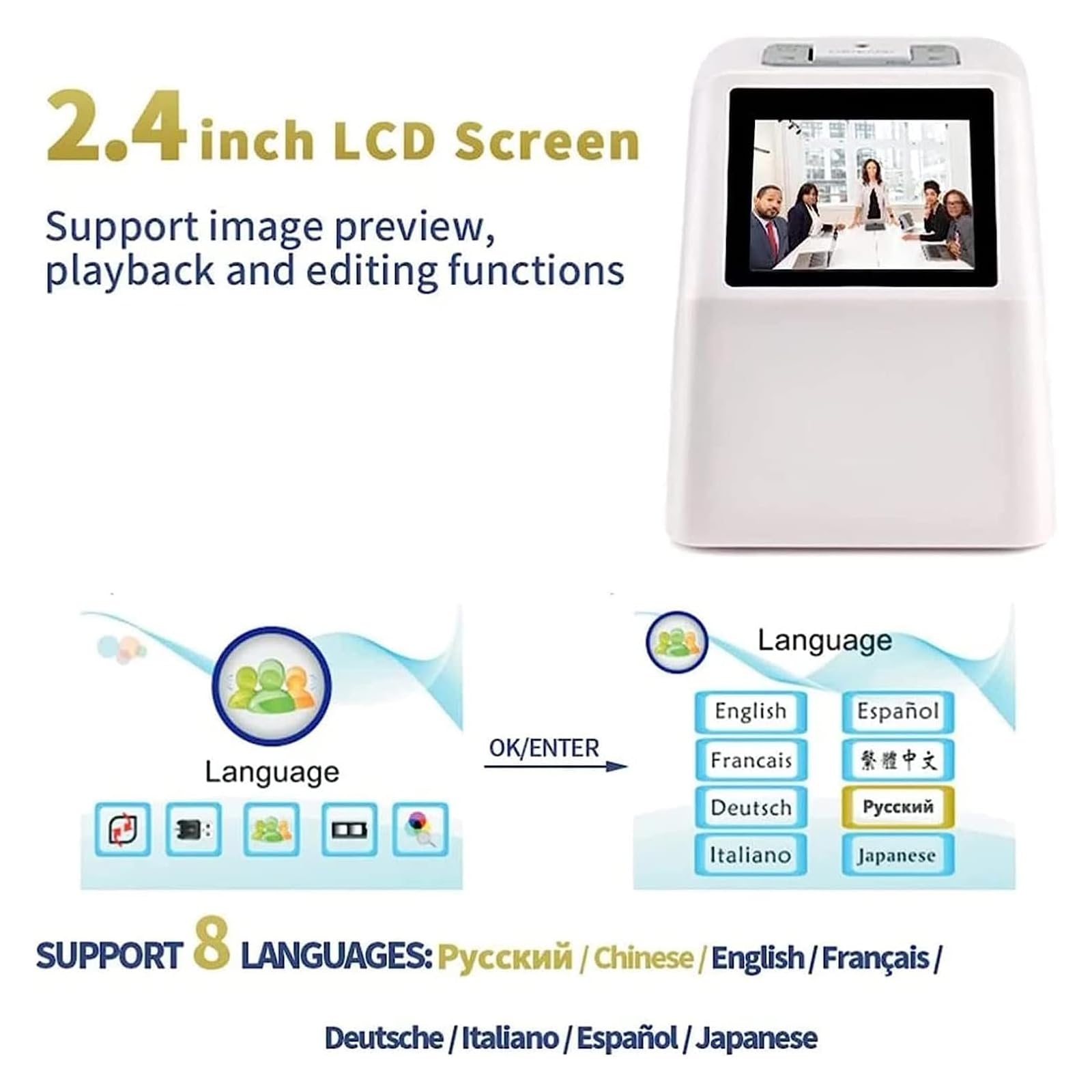 Digital Film & Slide Scanner - 20MP High Resolution, Converts 135mm, 126, 110, Super 8 & 8mm Film Negatives/Slides to JPEG - Perfect for Photo Restoration, Archiving Old Memories & Digitizing Family History