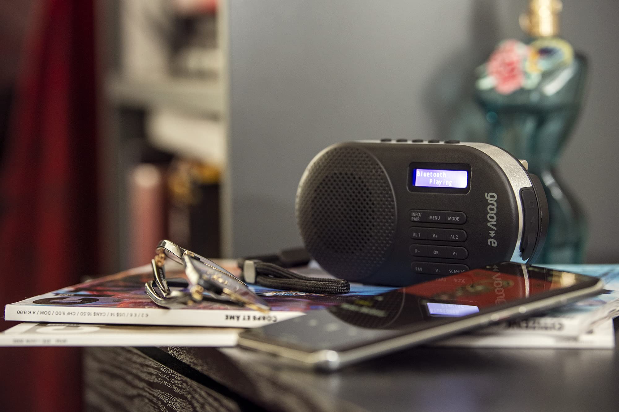 Groov-e Milan Rechargeable DAB FM Digital Radio with Bluetooth, Alarm Clock & LCD Display | Portable Wireless Radio for Home, Office, Travel | 60 Preset Stations, USB/Battery Powered (Black)