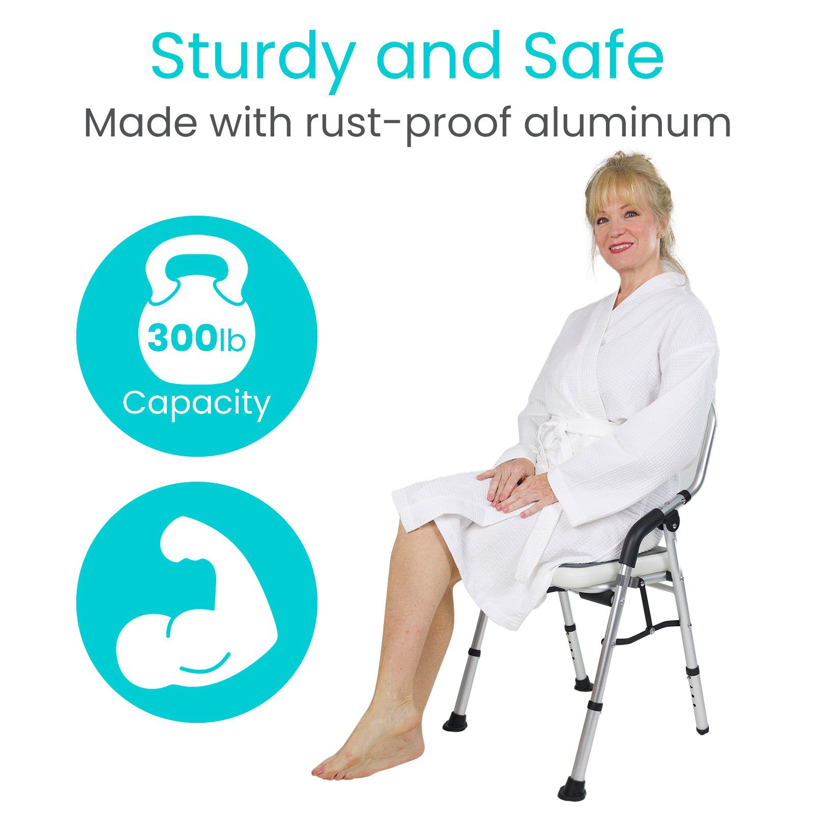 Foldable Shower Chair for Elderly & Disabled - Non-Slip Bath Seat with Adjustable Height & Backrest - Ideal for Seniors, Handicap & Post-Surgery Bathroom Safety (White)