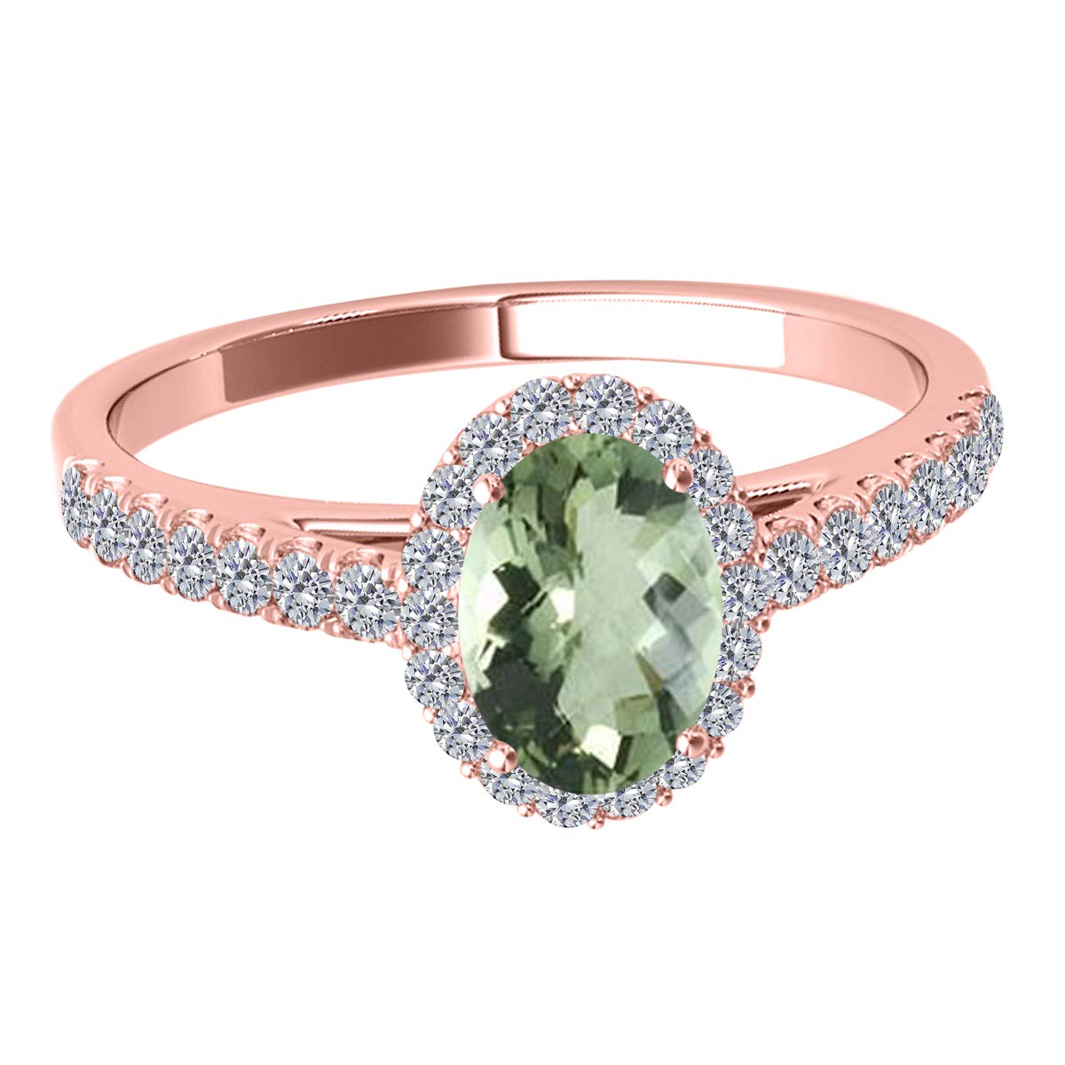 MauliJewels 1.77 Carat Diamond & Oval Green Amethyst Ring for Women - 10K Rose Gold Shared Prong Setting - Perfect for Engagement, Anniversary & Special Occasion Gifts