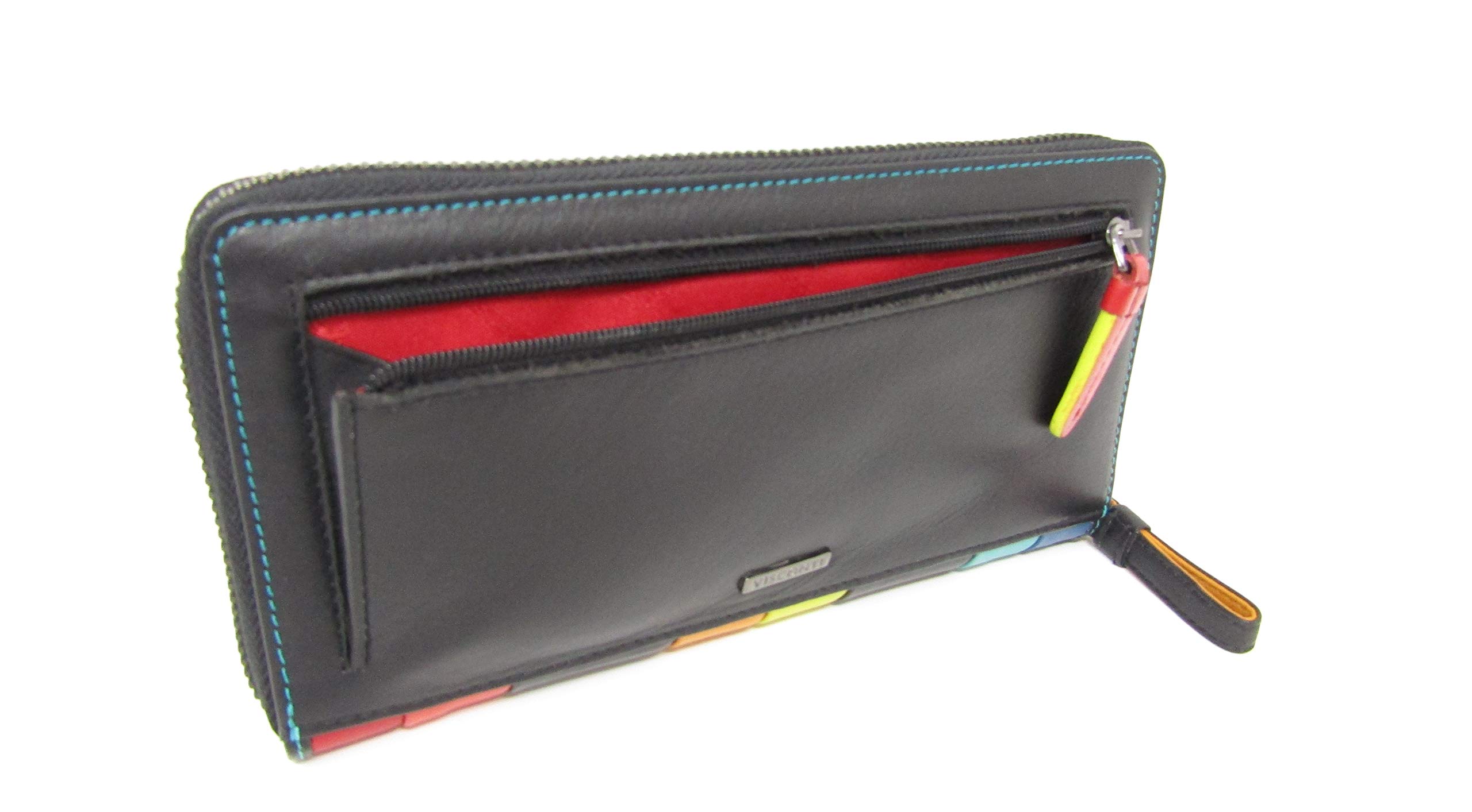 Premium Visconti Santorini Women's Luxury Leather RFID Blocking Cash Coin Card Wallet - Black Multi Corfu Large - Perfect for Travel, Shopping & Everyday Use