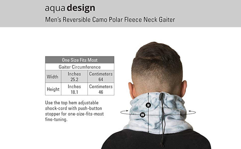 Reversible Camo Polar Fleece Neck Gaiter for Men - Aqua Camouflage Design | Winter Face Mask for Hunting, Skiing & Outdoor Activities