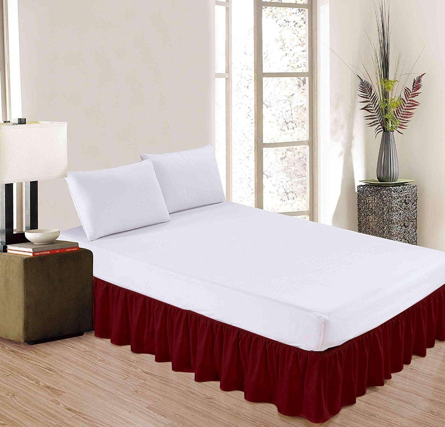 100% Microfiber Ruffled Bed Skirt with Split Corners - Soft, Sheen & Wrinkle-Free Gathered Dust Ruffle | 8 Inch Drop, 3-Sided Coverage | Perfect for Master Bedroom, Guest Room & Dorm Decor