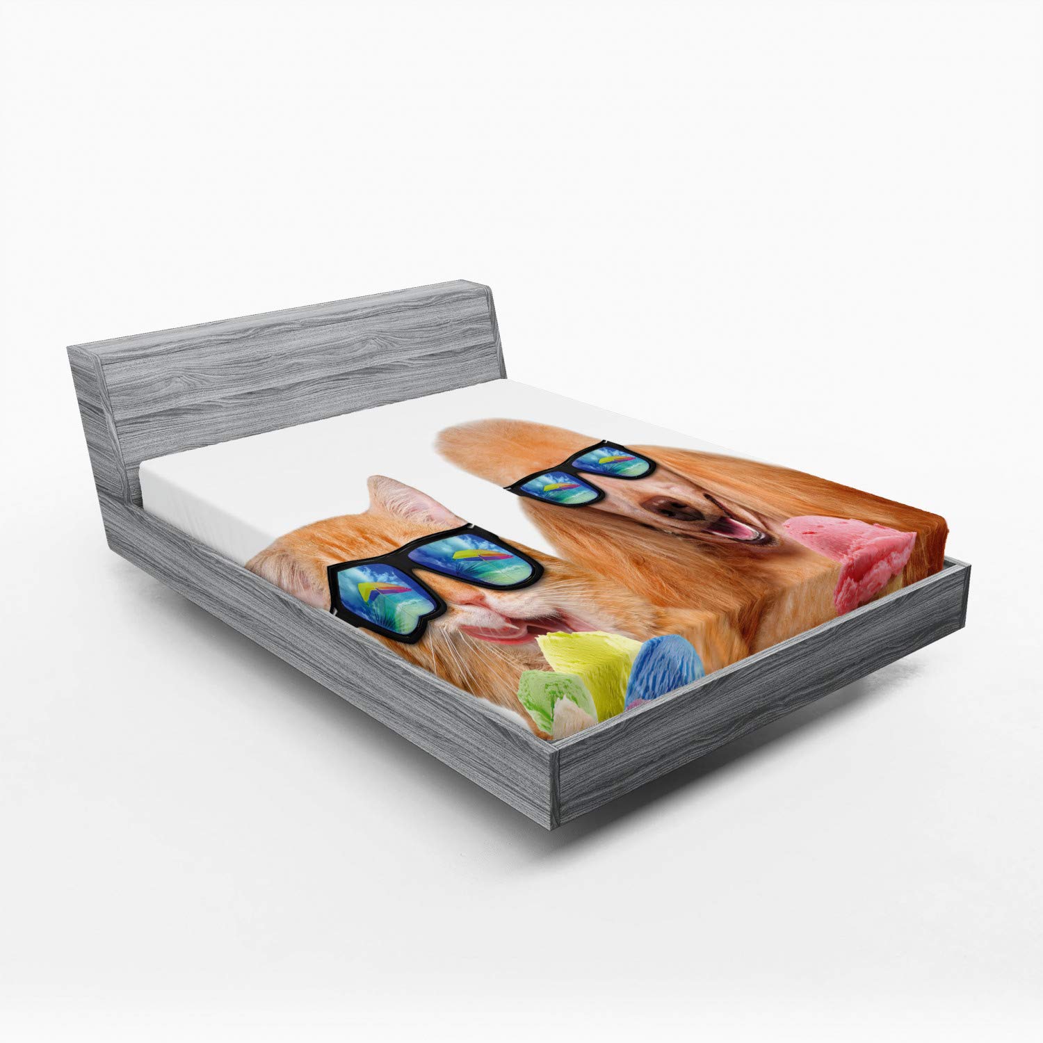 Ambesonne Pet Fitted Sheet - Cat & Dog Retro Pop Art, Full Size for Comfortable Sleep