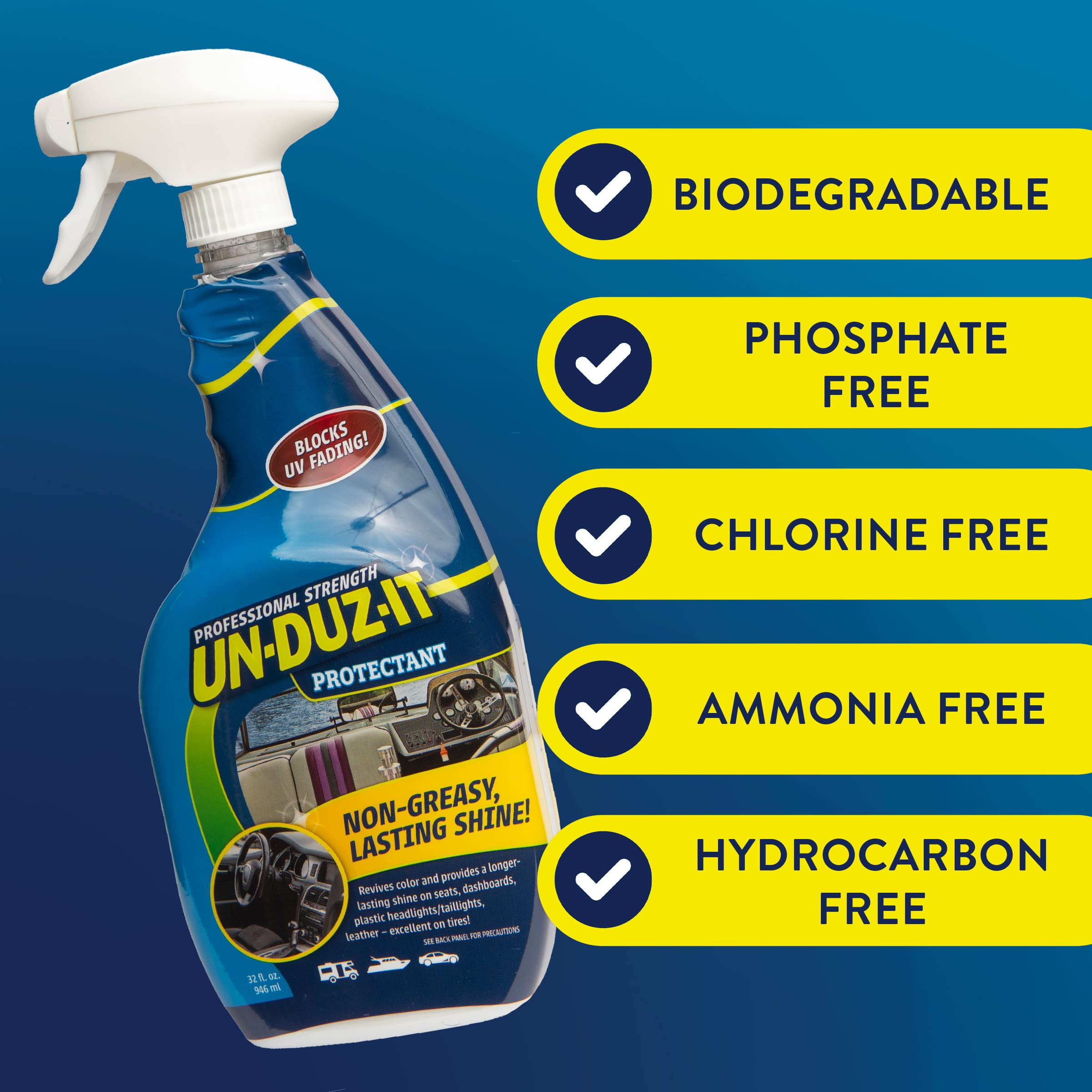 UV Protectant Spray for Cars, Boats, RVs - Sun Protection for Vinyl, Tires & Outdoor Furniture (32 Fl Oz) | Prevent Fading & Cracking in Harsh Sunlight