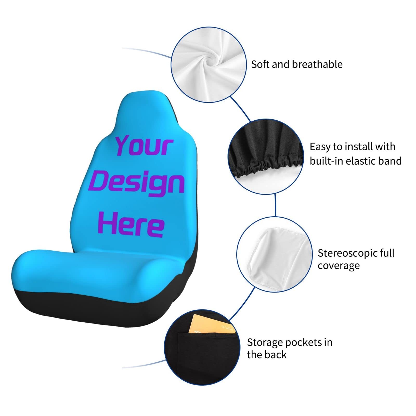 Custom Car Seat Covers with Photo - Personalized & Universal Fit for Cars, Trucks & SUVs | Add Your Own Design | 1-Piece Set | Perfect for Road Trips & Daily Commutes