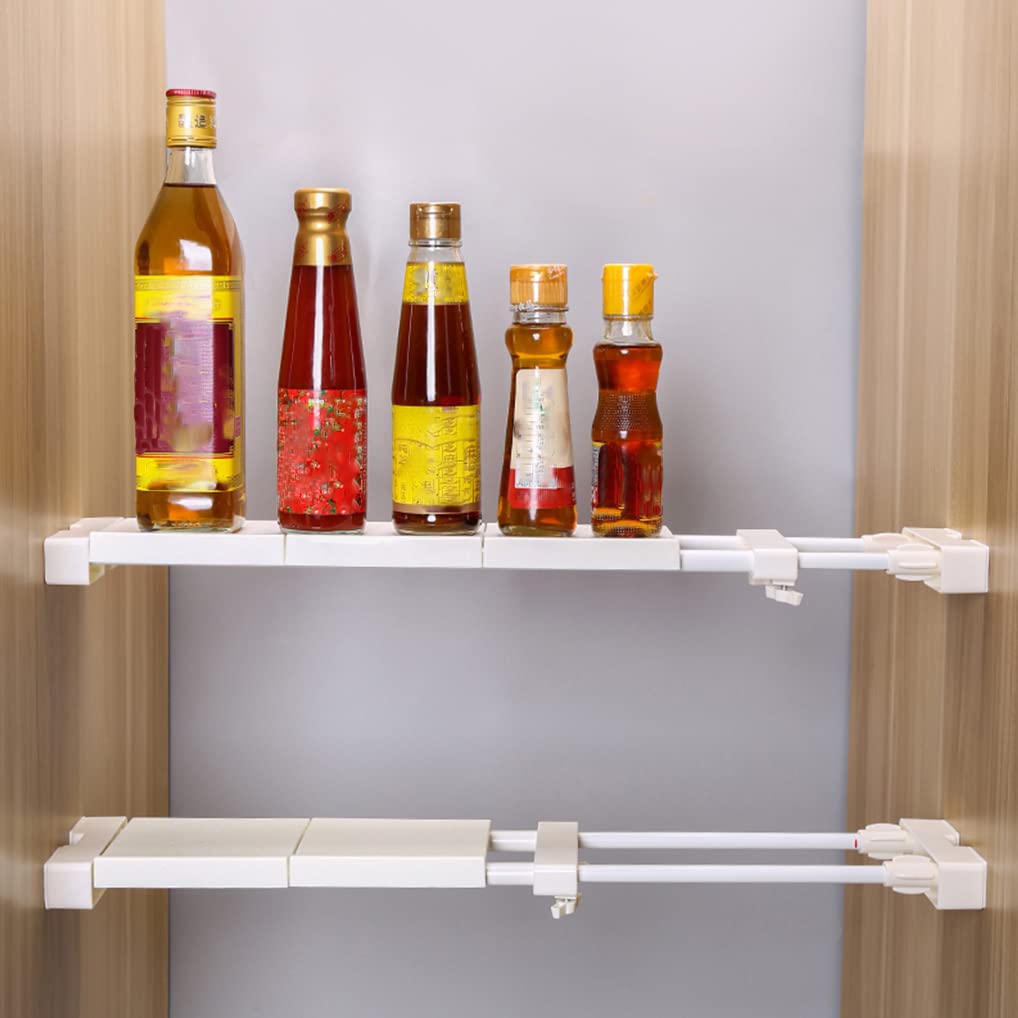 Adjustable Extendable Tension Shelf - Slim Closet Organizer, Cabinet Divider Rod & Storage Rack for Small Spaces - Perfect for Bathroom, Kitchen, Cupboard & Windowsill Organization - White