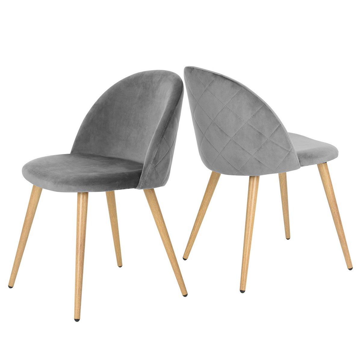 FurnitureR Velvet Dining Chairs Set of 2 - Modern Mid Century Kitchen & Living Room Accent Chairs with Metal Legs, Grey - Perfect for Dining Rooms, Breakfast Nooks & Home Decor (2PCS)