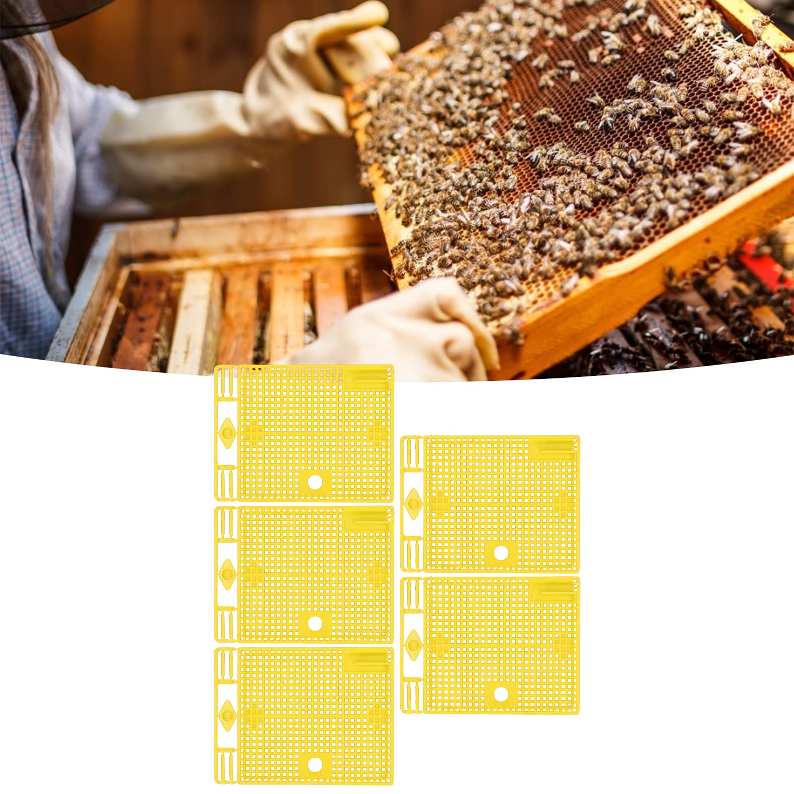 5Pcs Reusable Plastic Queen Bee Excluder - Beehive Queen Isolator & Introducing Cage - Durable Beekeeping Tool for Hive Management (Yellow) | Perfect for Beekeepers, Honey Production & Colony Control