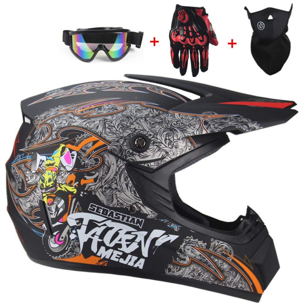 DOT Certified CXKS Adult Motocross Helmet - Full Face Dirt Bike Helmet for Men & Women - ATV, Off-Road, Downhill Motorcycle Helmet with Mask, Goggles & Gloves - Perfect for Motocross Racing, Trail Riding & Extreme Sports