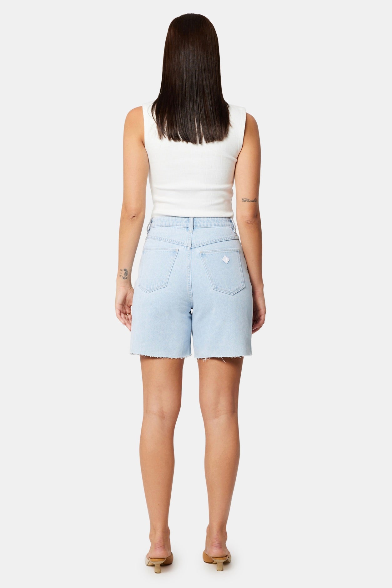 Carrie Kate Light Blue Denim Shorts for Women - High Waisted Distressed Denim Shorts - Summer Casual Fashion Shorts for Outfits, Beach, and Streetwear